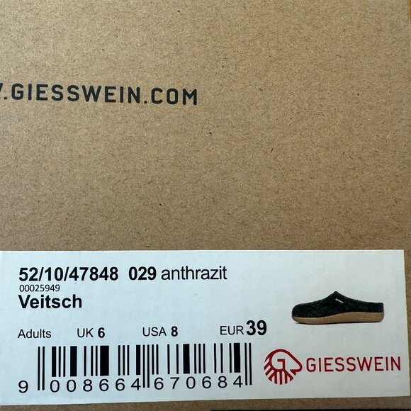 Giesswein Women's Veitsch Wool Slippers anthracite-029 Size 8 New in Box - Picture 7 of 8